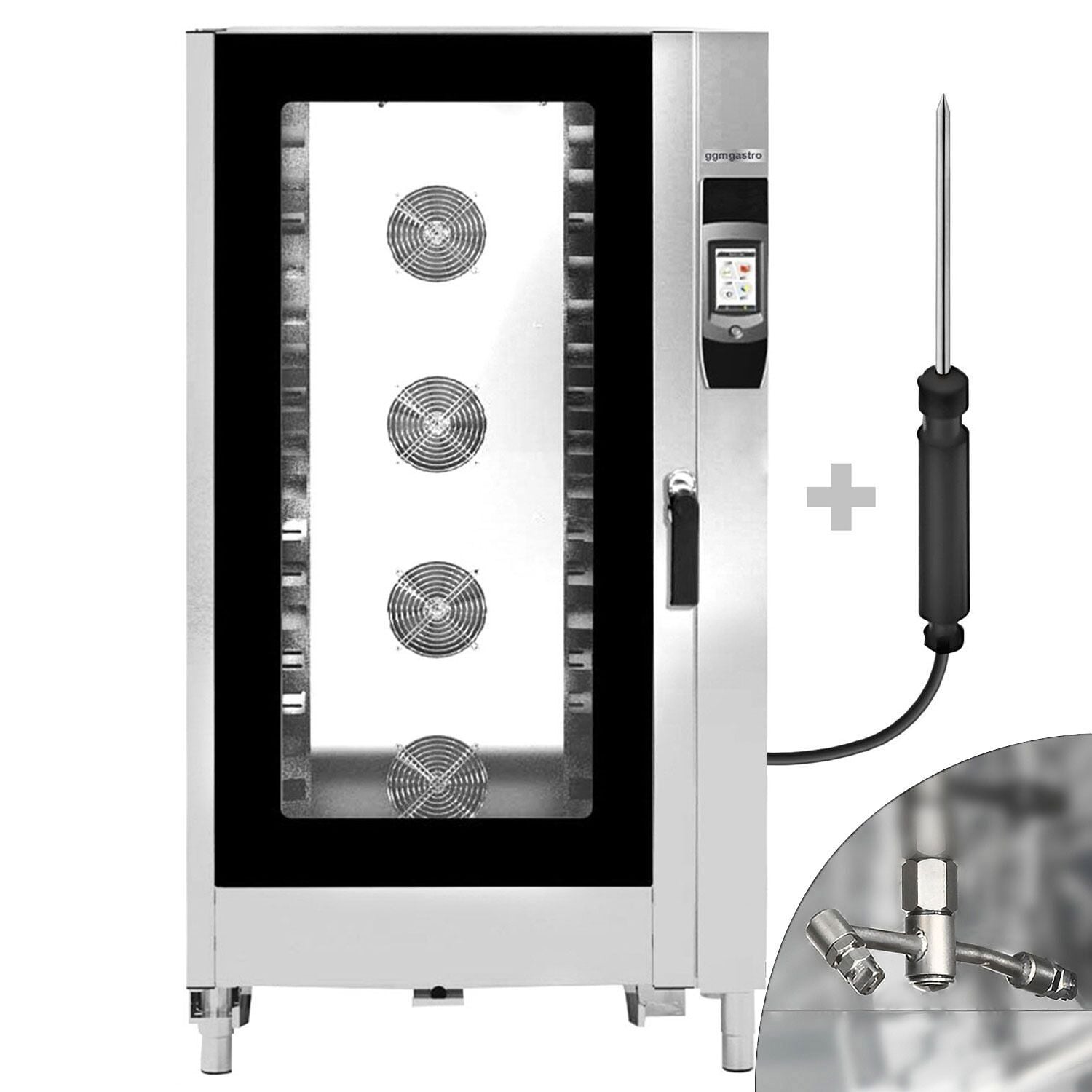 Cuptor convecție abur - Touchscreen - Ecran tactil de 7″ - 40x GN 1/1 sau 20x GN 2/1 - incl. Sistem de spălare & Sondă de temperatură - incl. Cărucior pentru tăvi