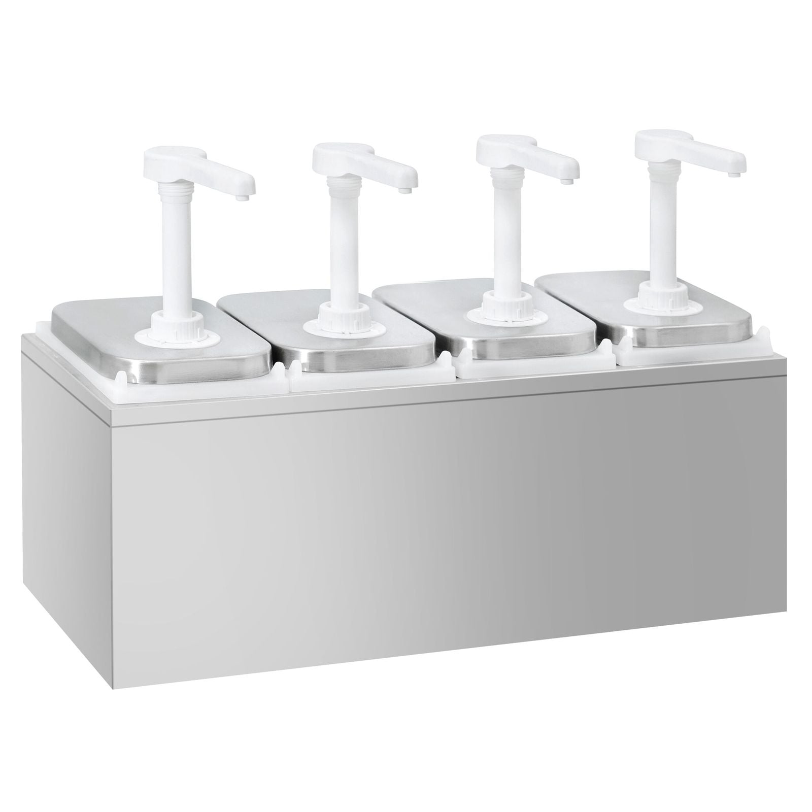 Dozator sosuri - oțel inoxidabil - 4x 2 litri - dozare 30 ml - dozaj reglabil - 480x215x325 mm - cu Recipient - incl. Suport inox dozatoare sosuri