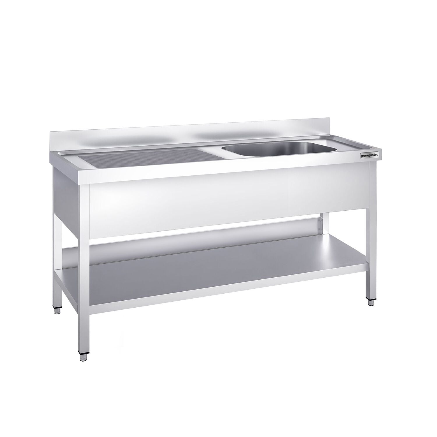 Chiuvetă profesională pentru oale PREMIUM - 1600x700 mm - cu poliță inferioară - cu 1 cuvă - cuva pe dreapta