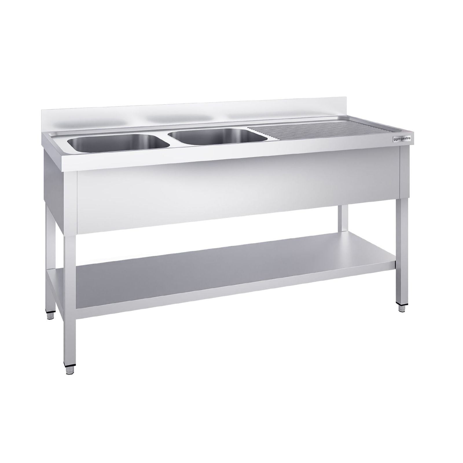 Chiuvetă profesională PREMIUM - 1800x600 mm - cu poliță inferioară - cu 2 cuve