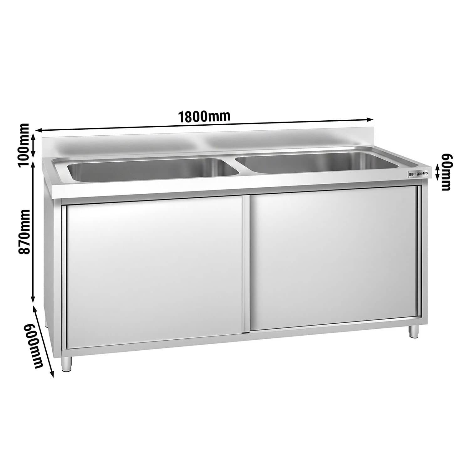 Dulap pentru spălarea vaselor PREMIUM – 1800 x 600 mm – cu 2 chiuvete — 3