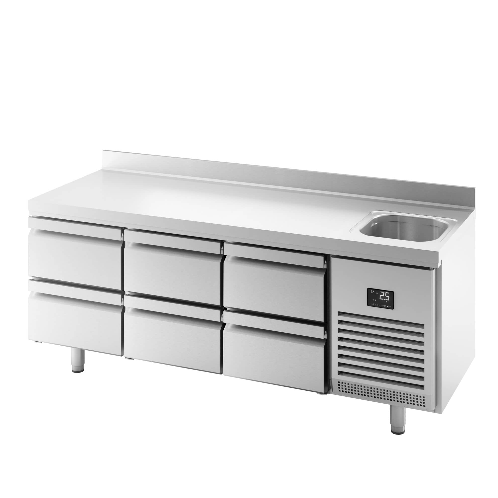Masă frigorifică Premium PLUS – 1960 x 700 mm – cu 1 cuvă, 6 sertare – margine ridicată — 4