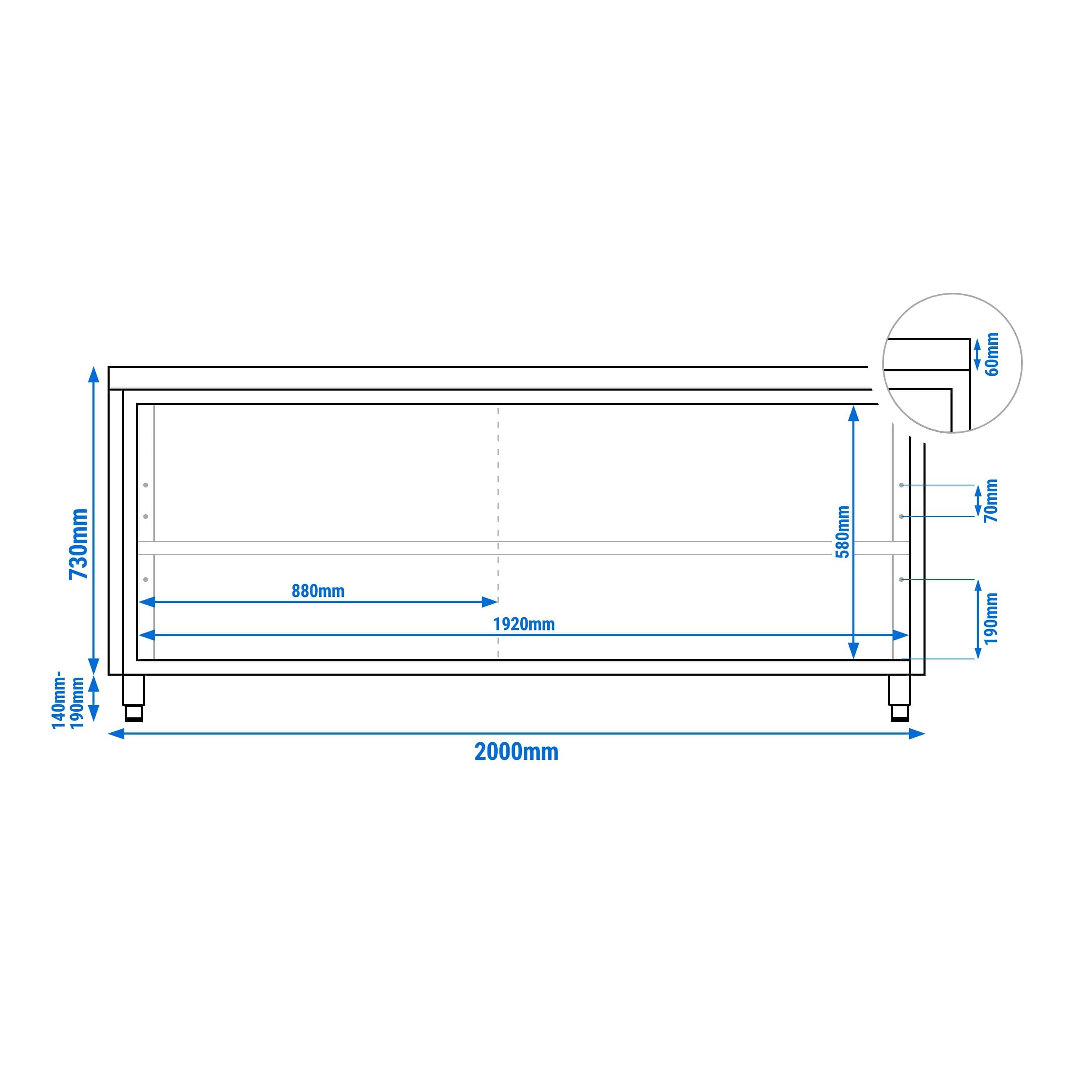 Masă de lucru tip dulap din oțel inoxidabil PREMIUM - 2000x700 mm - uși glisante din sticlă — 13