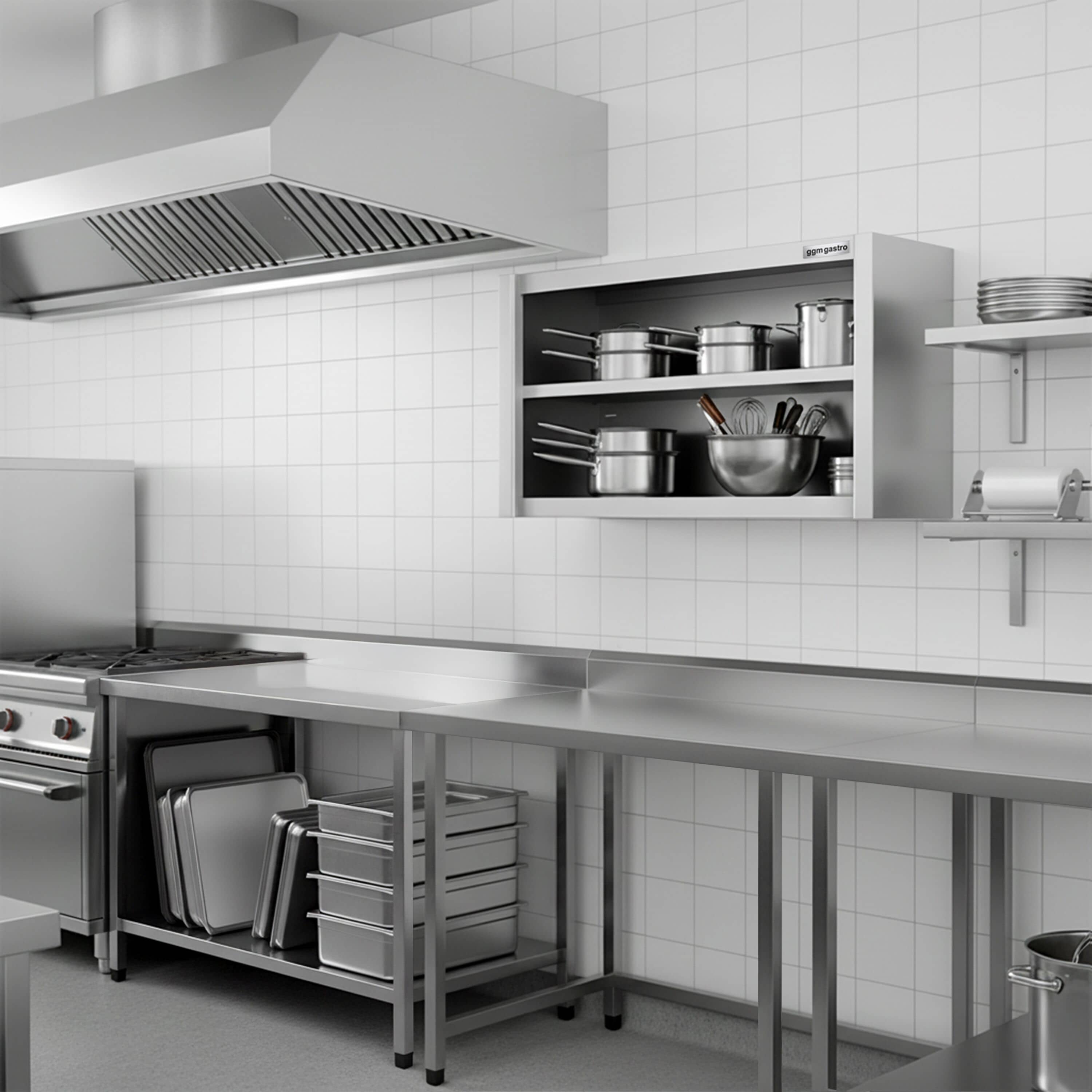 Dulap de perete din oțel inoxidabil PREMIUM - 800x400 mm - deschis - 650 mm înălțime — 8