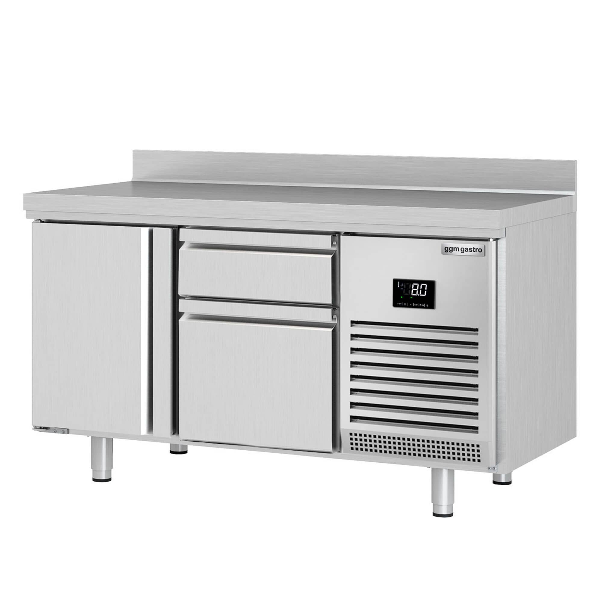Masă frigorifică Premium PLUS – 1468 x 600 mm – cu 1 ușă – 2 sertare – cu rebord — 5
