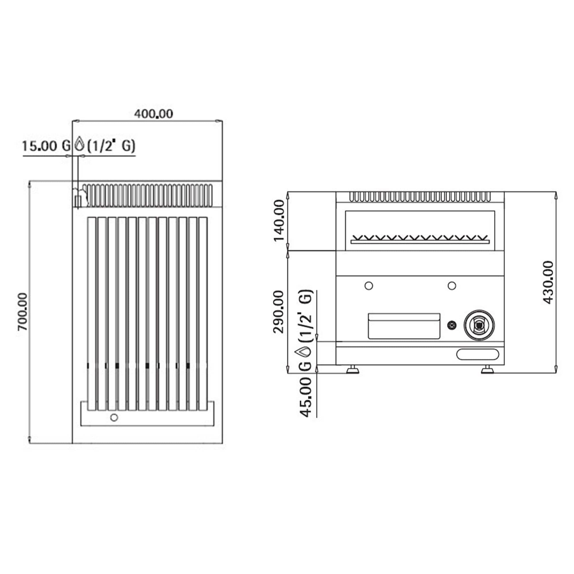 Grătar cu gaz cu pietre vulcanice- 7 kW - Grătar înclinabil — 17