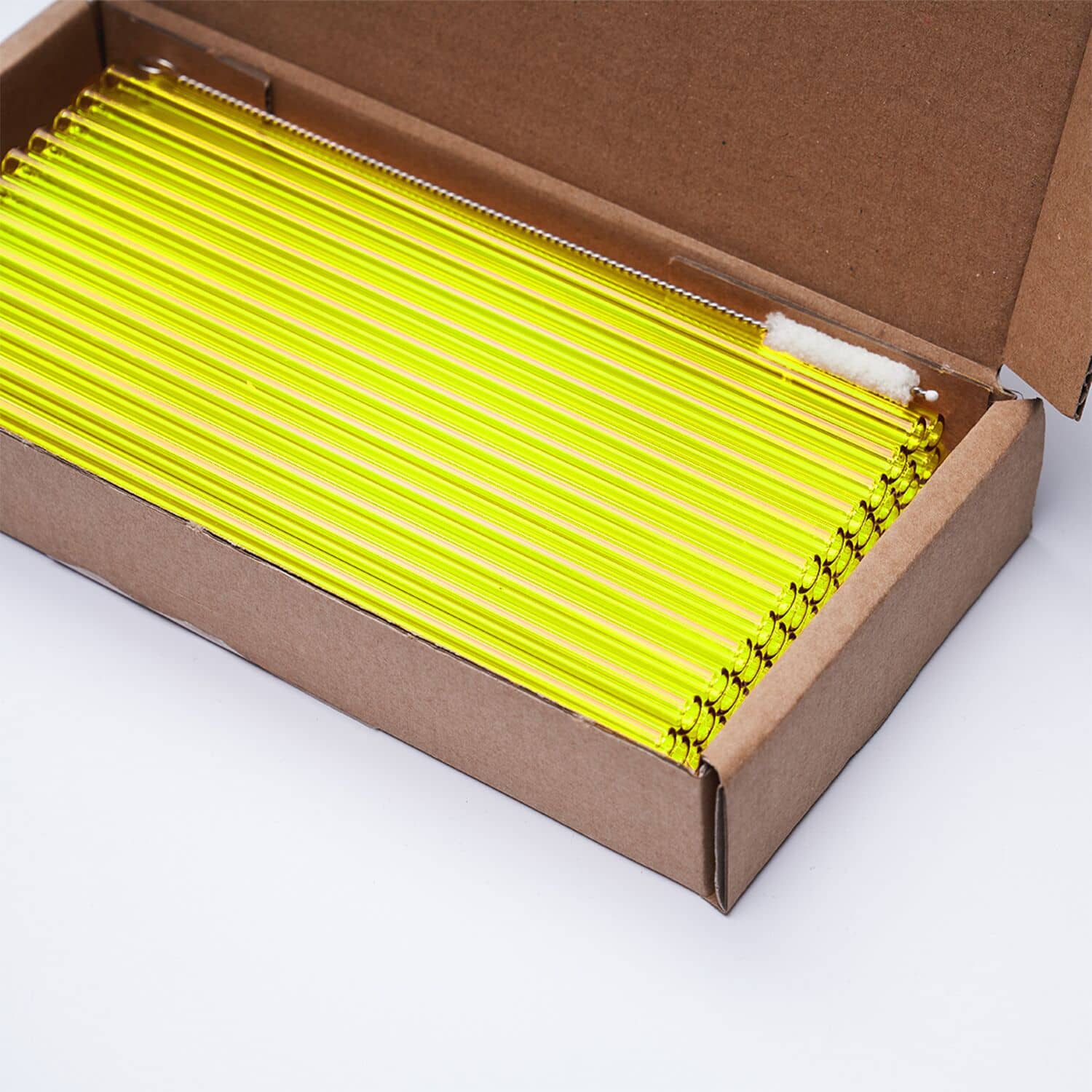 (50 buc) Paie de băut din sticlă reutilizabile - drept - 200 mm - ø 8 mm - neon galben - incl. 1 nailon Perie curățare — 4