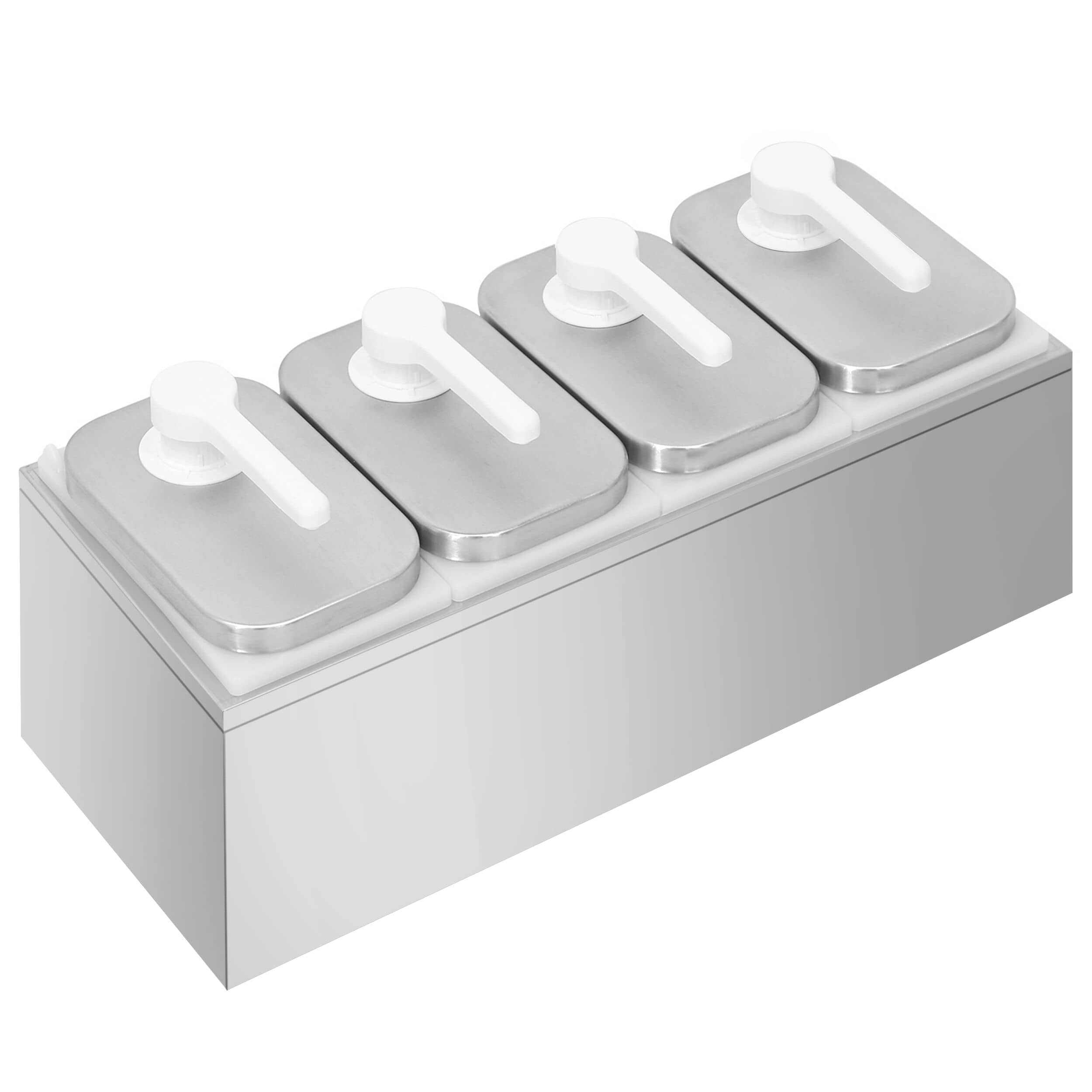 Dozator sosuri - oțel inoxidabil - 4x 2 litri - dozare 30 ml - dozaj reglabil - 480x215x325 mm - cu Recipient - incl. Suport inox dozatoare sosuri — 5