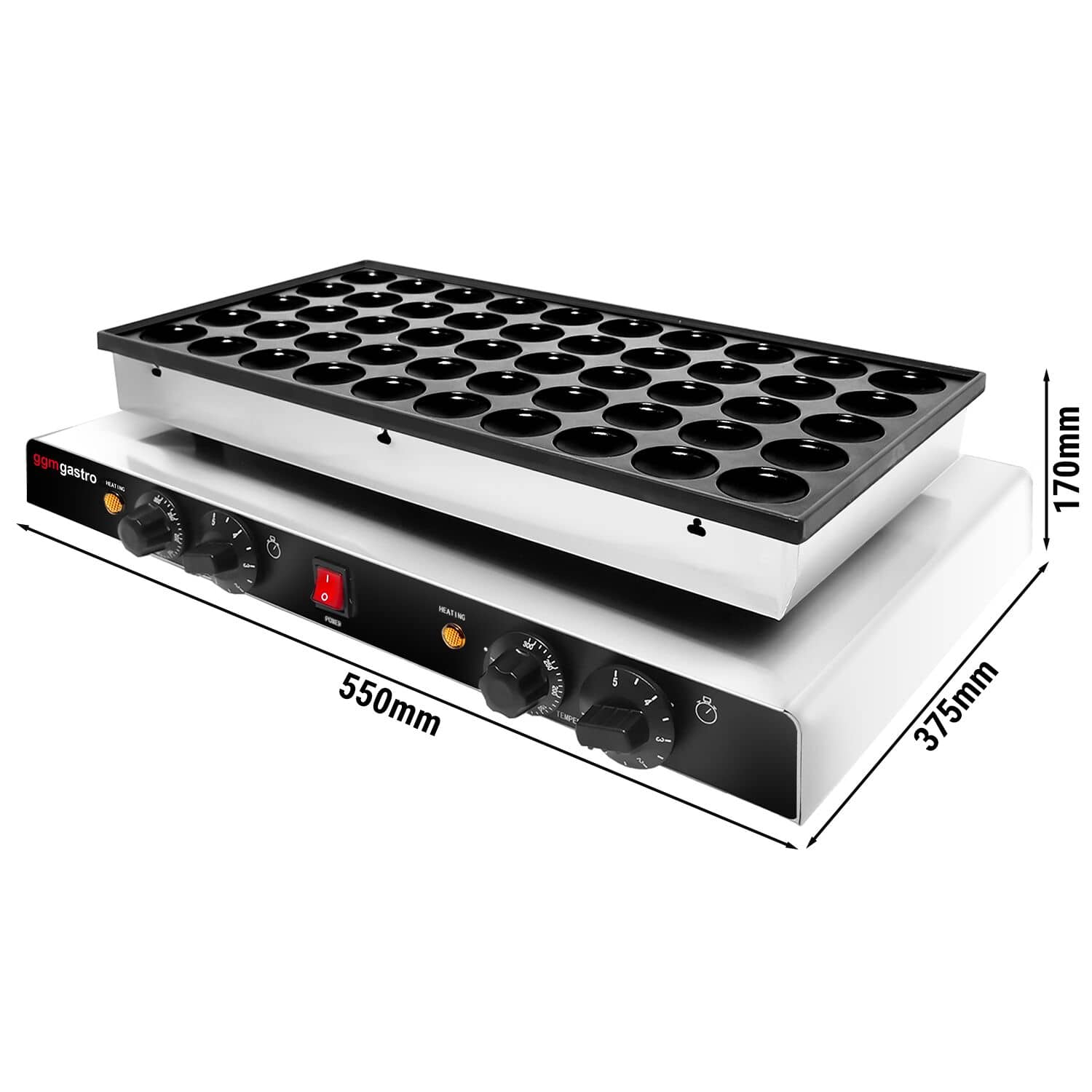 Aparat Gofre / Vafe Profesional - Simplu - Manual - 1,7 kW - Formă: mini clătite (poffertjes) - Ø 42 mm - pentru 50 bucăți - Tavă aparat vafe teflonată — 3