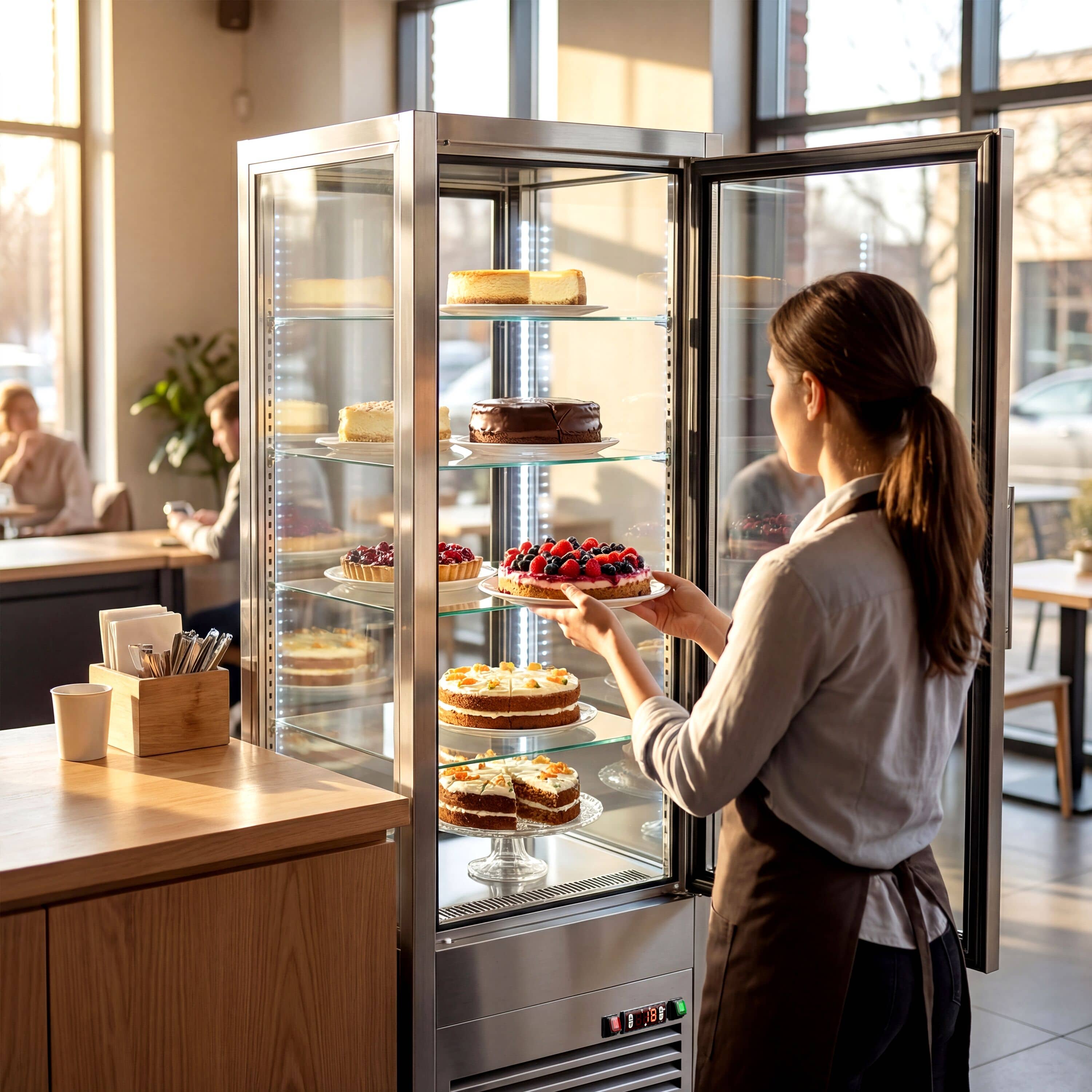 Vitrină panoramică – expunere generală verticală - 440 litri - 675 mm - 2 uși din sticlă - geam drept - cu 5 rafturi - iluminare LED — 13
