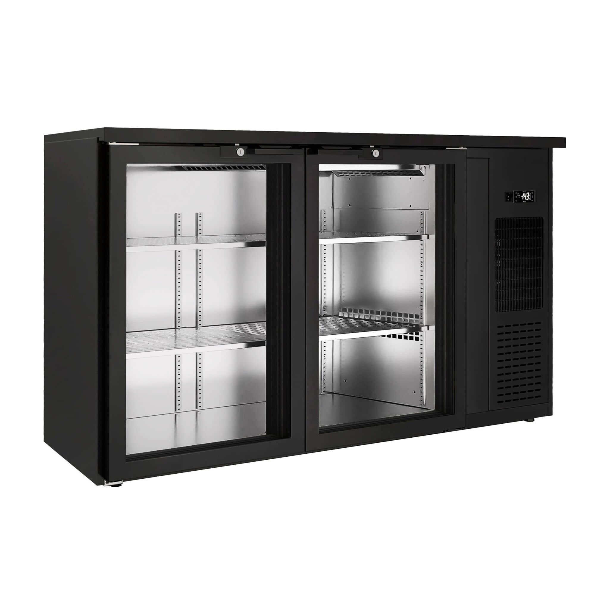 Frigider Bar Profesional PREMIUM PLUS - 1435x512 mm - 264 L - 2 uși din sticlă, uși batante, iluminare LED & încuietoare - negru — 5