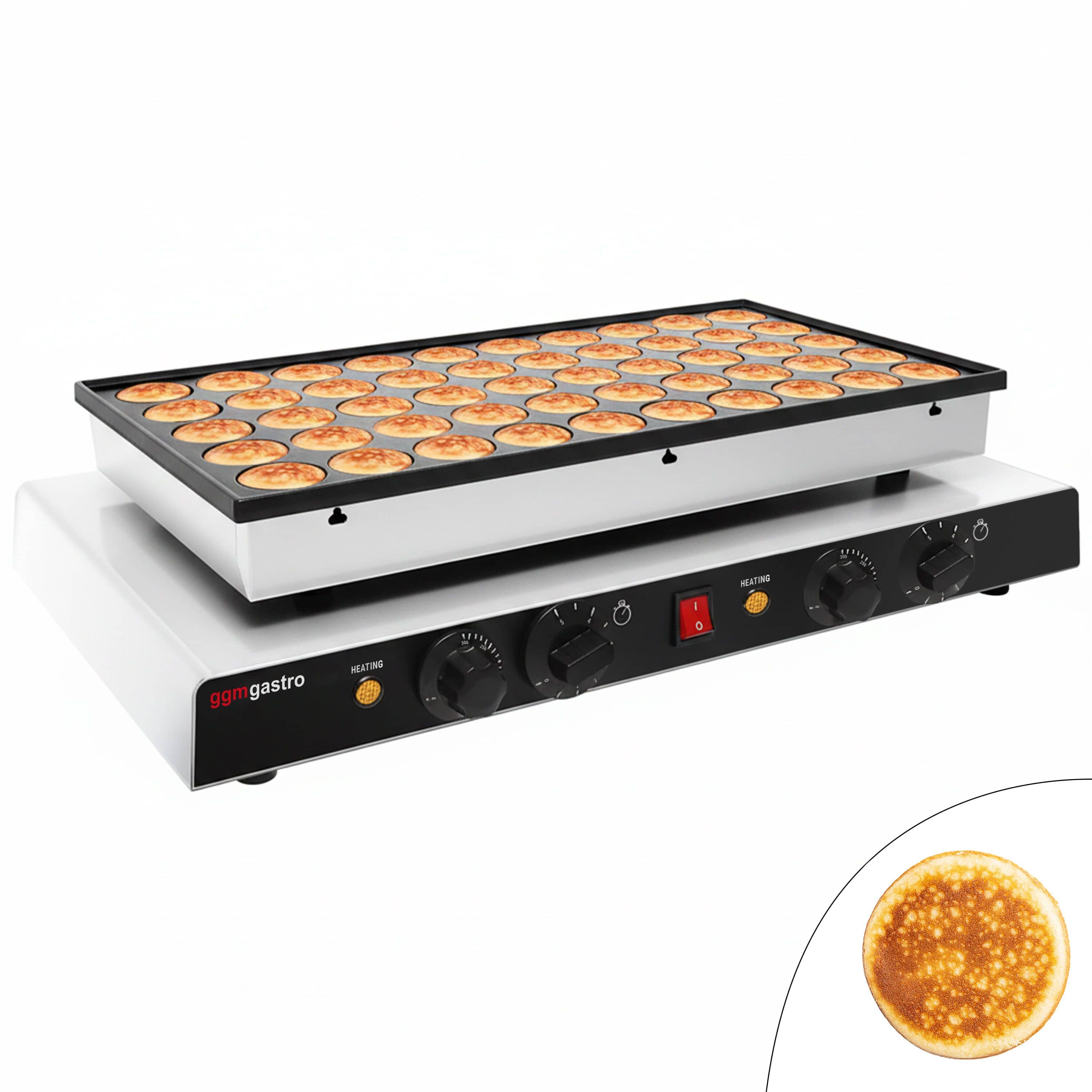Aparat Gofre / Vafe Profesional - Simplu - Manual - 1,7 kW - Formă: mini clătite (poffertjes) - Ø 42 mm - pentru 50 bucăți - Tavă aparat vafe teflonată — 2