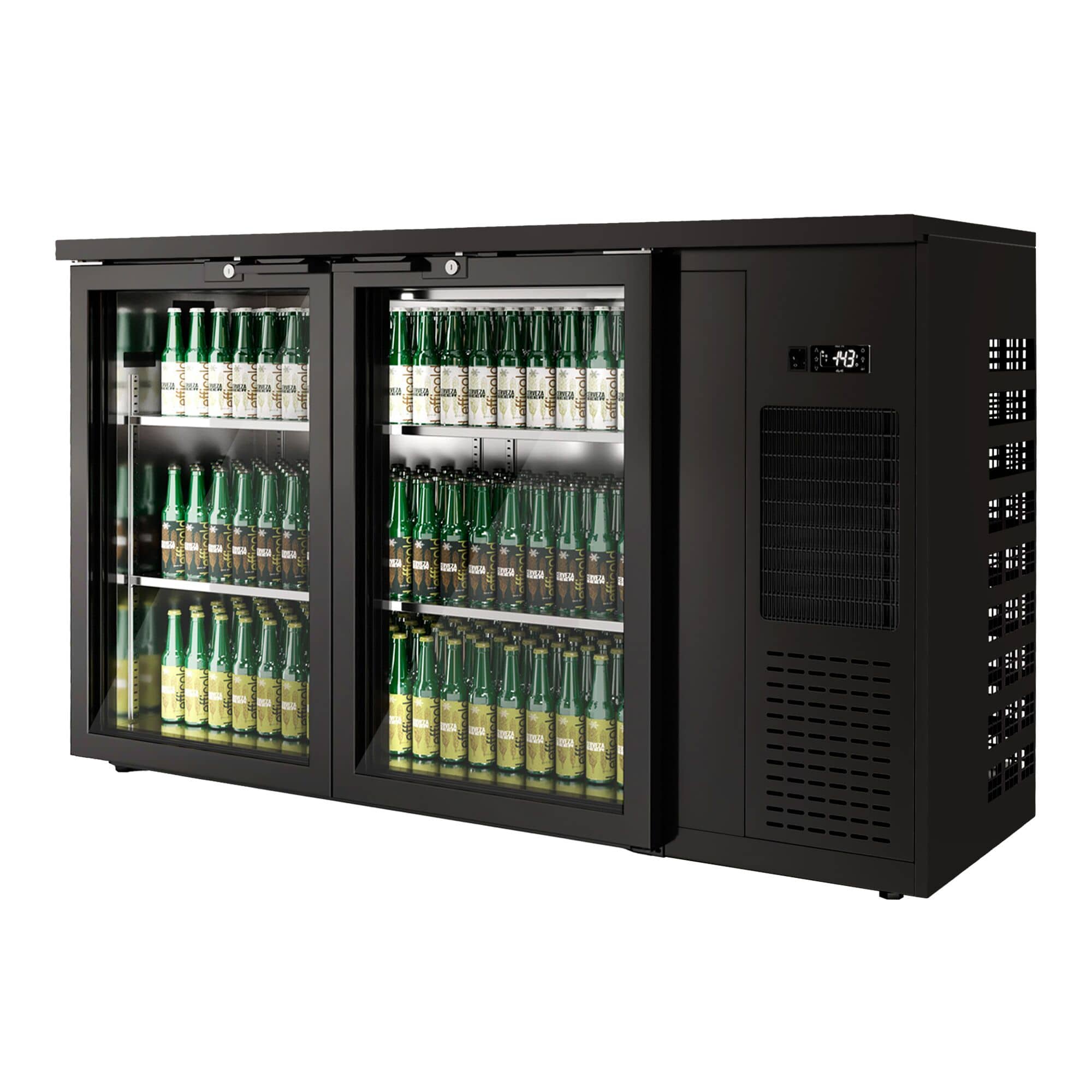 Frigider Bar Profesional PREMIUM PLUS - 1435x512 mm - 264 L - 2 uși din sticlă, uși batante, iluminare LED & încuietoare - negru — 6