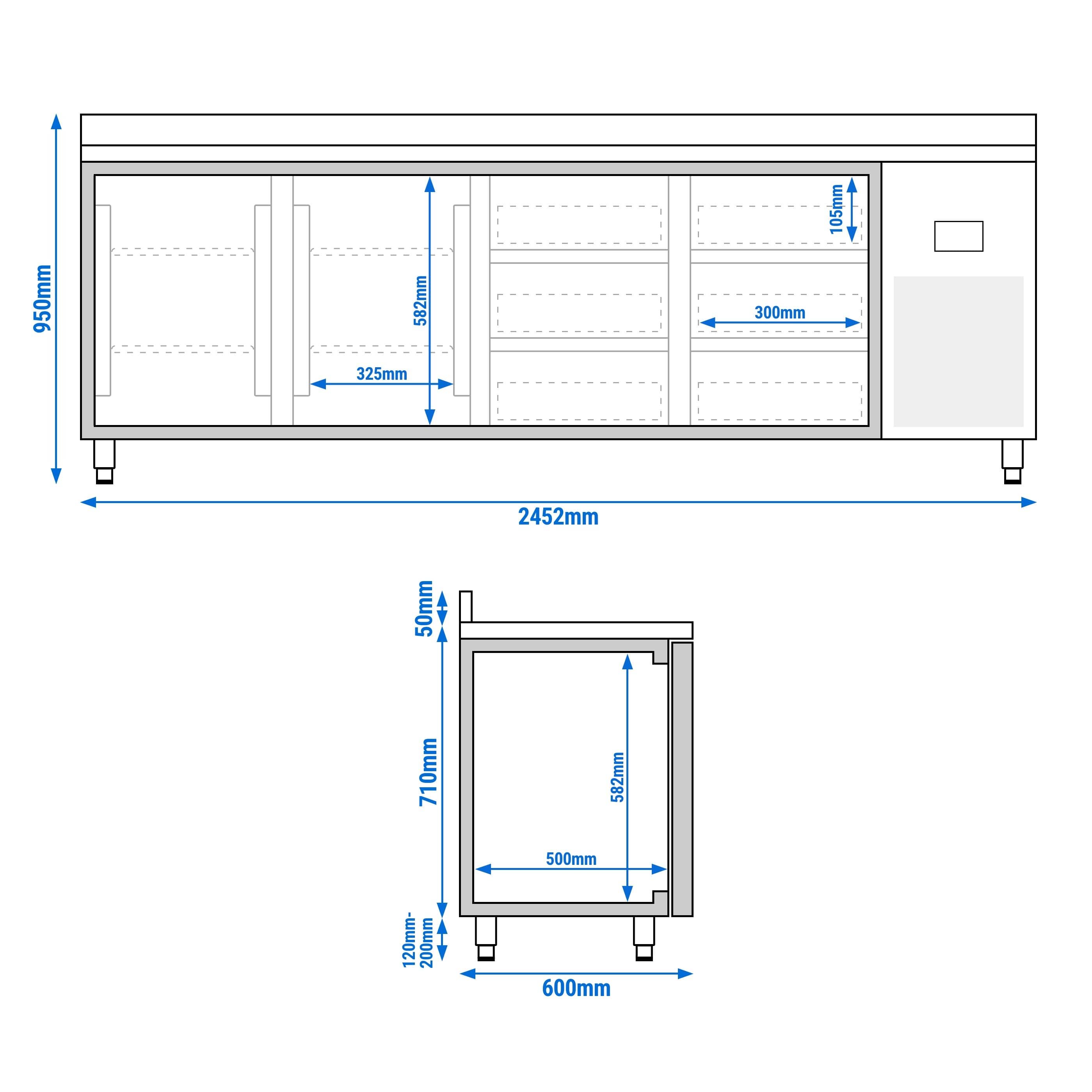 Masă frigorifică Premium PLUS – 2452 x 600 mm – cu 2 uși – 6 sertare 1/3 – cu rebord — 10
