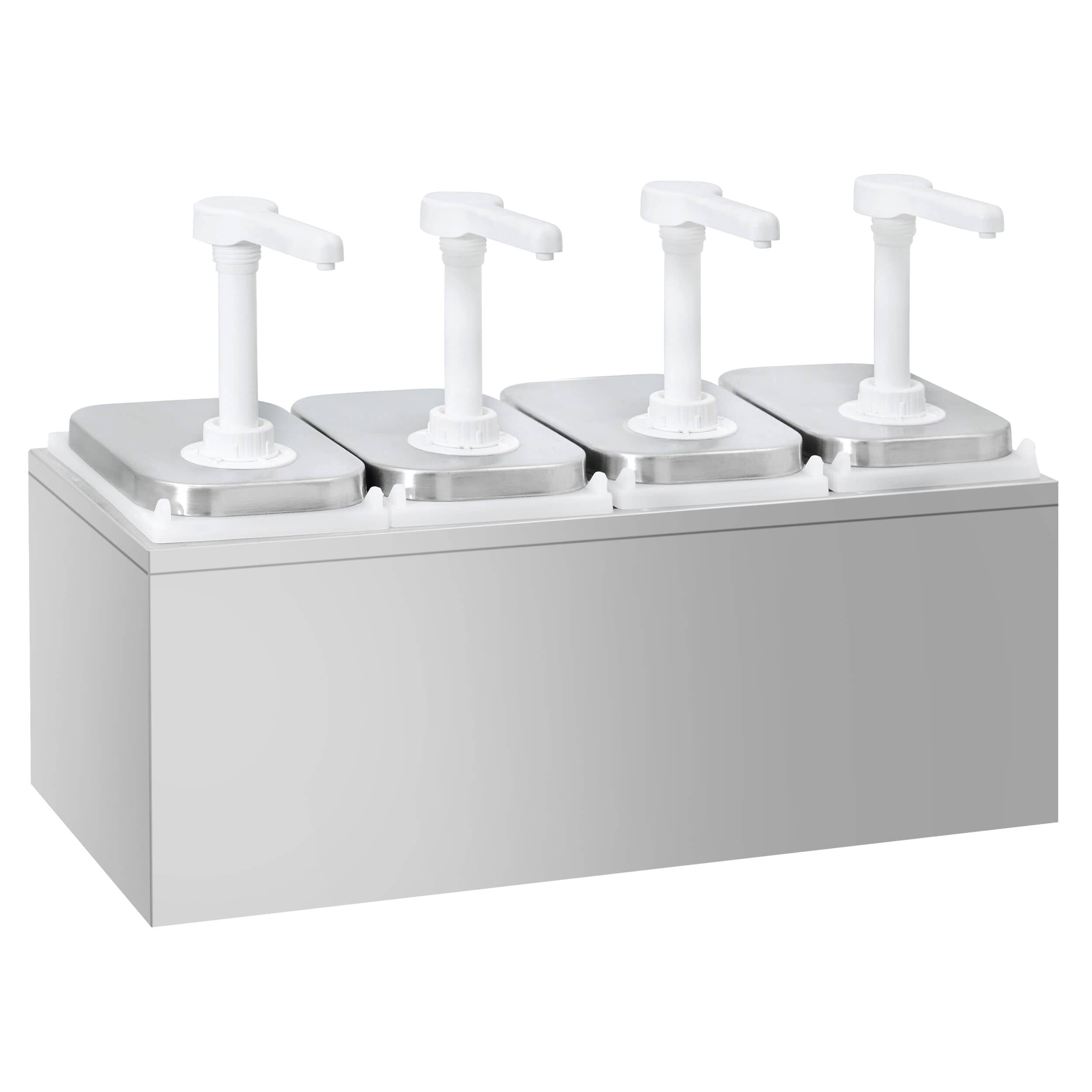 Dozator sosuri - oțel inoxidabil - 4x 2 litri - dozare 30 ml - dozaj reglabil - 480x215x325 mm - cu Recipient - incl. Suport inox dozatoare sosuri — 2