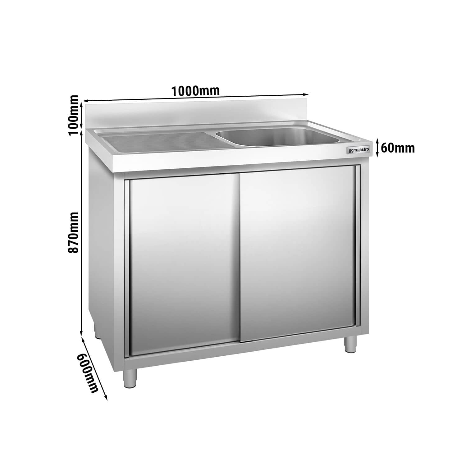 Chiuvetă tip dulap PREMIUM – 1000 x 600 mm – cu o cuvă pe partea dreaptă — 3