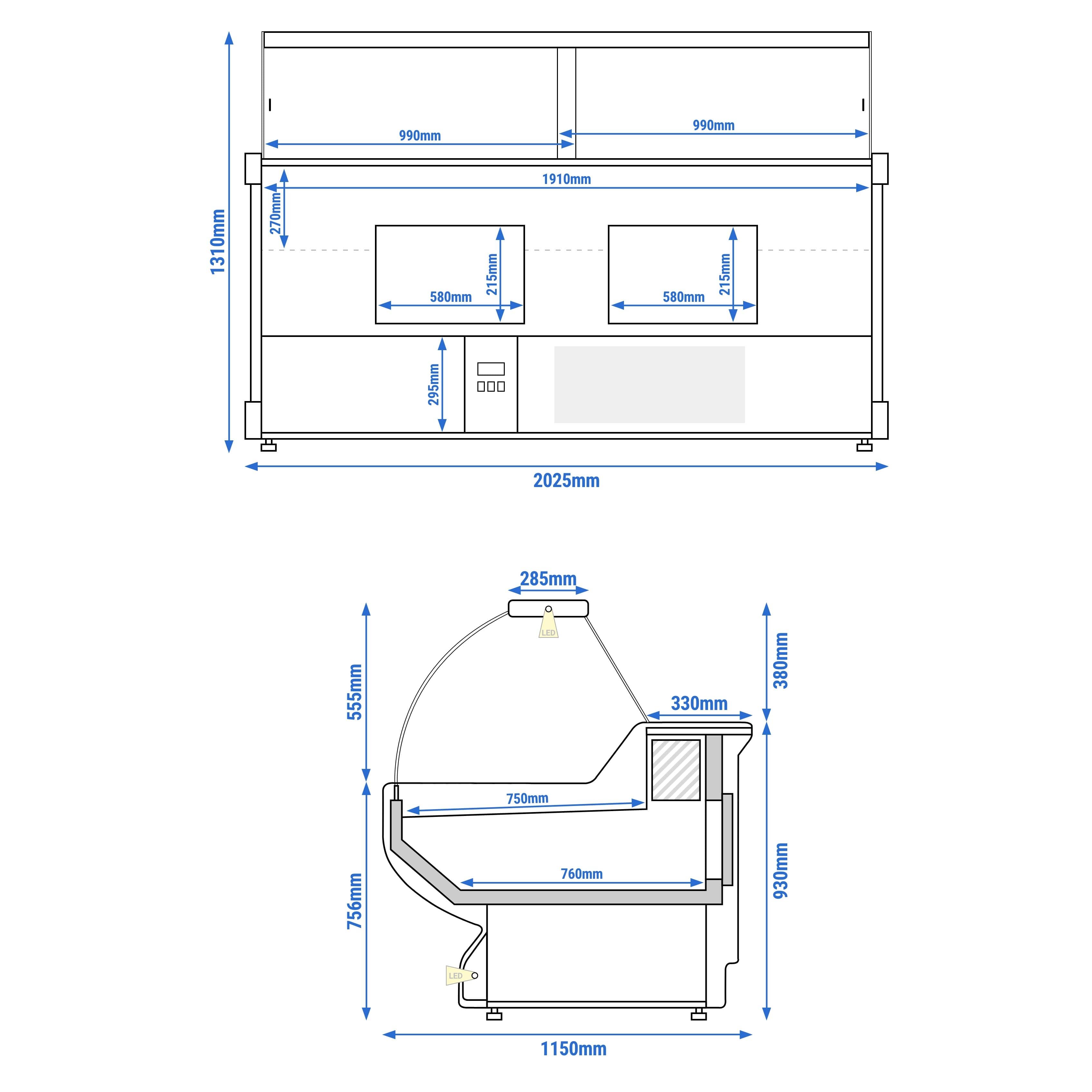 Vitrină frigorifică pentru carne / Vitrină frigorifică orizontală ECO - 2025x1150 mm - 400 L - culoare alb - geam frontal curbat - blat de granit — 13